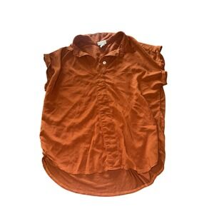 AVA & VIV Women's 0X Rust Orange Top Blouse Shirt Cuffed Sleeve Collared